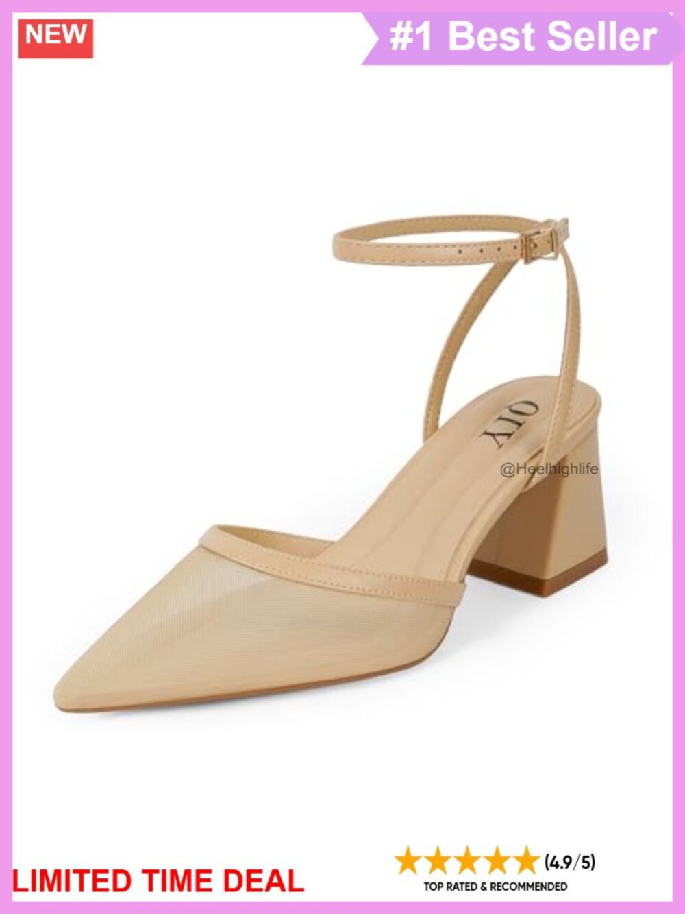 Women's Pointed Toe Chunky Heel Pumps Strappy Sandals Ankle Strap